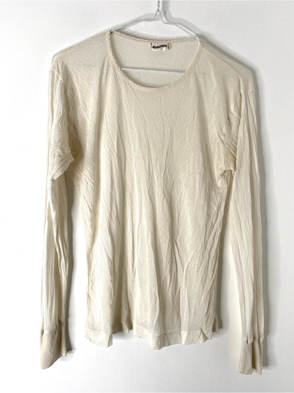 Mary Green Vintage 100% Silk Off White Textured Long Sleeve Minimalist Top